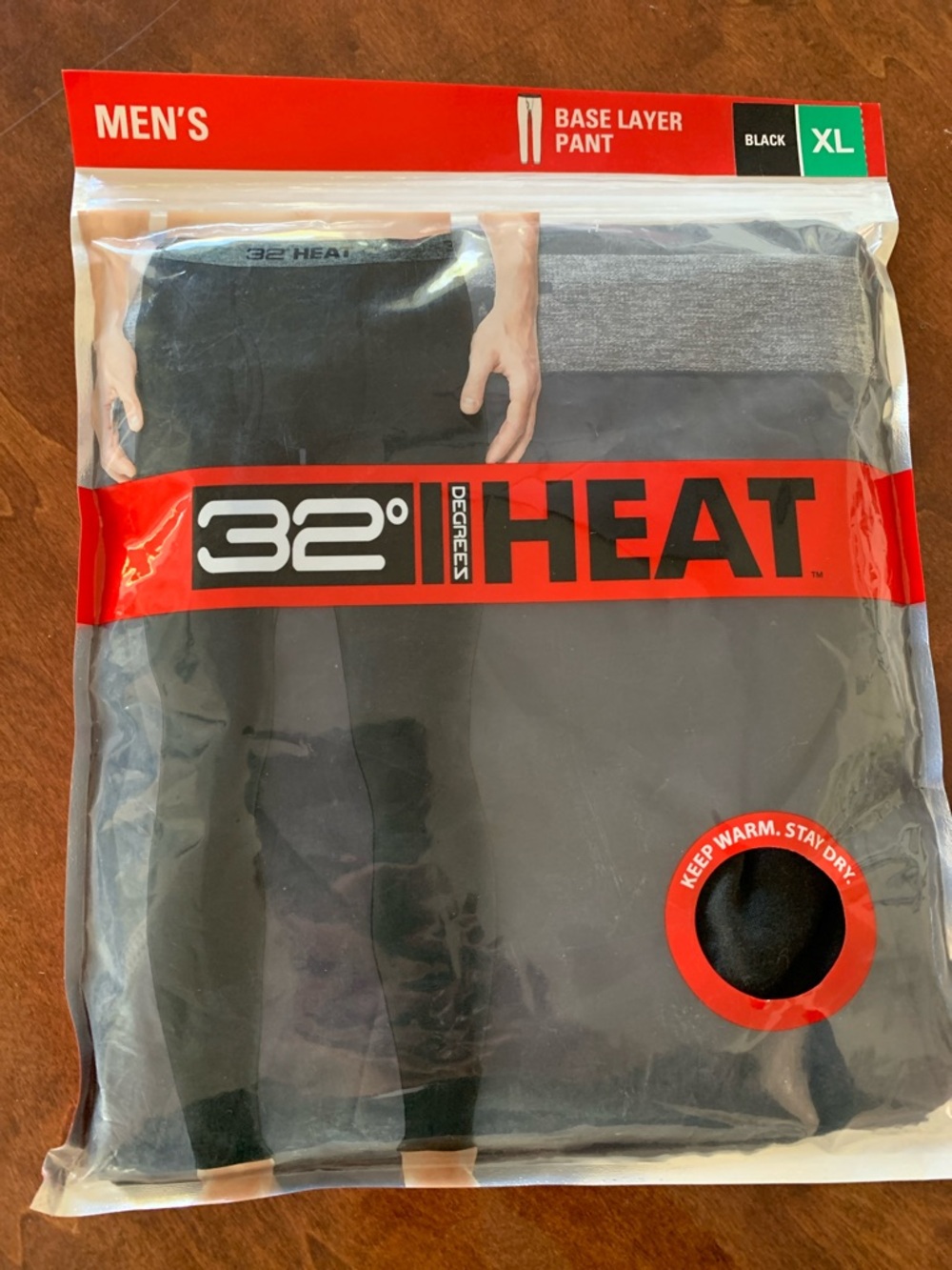 32 Degrees HEAT Men's Black Base Layer Pants with Gray Waistband XL